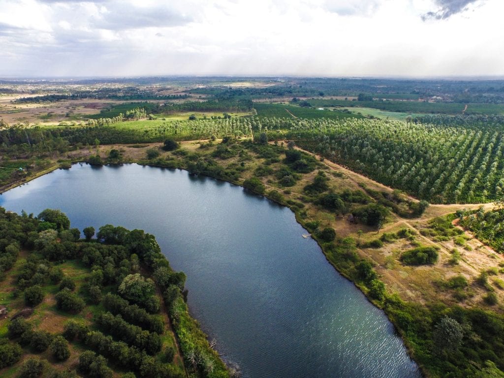 Lush Oaklands landscape with lake and clouds